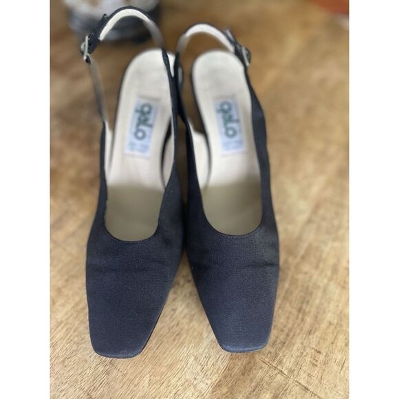 GALO Italy Black Slingback Heels 37.5 | Pointed Toe Leather Sole Dressy - Picture 2 of 8